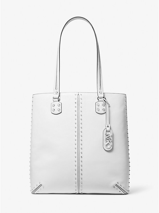 Michael Kors Astor Large Studded Leather Women Tote Bag OPTIC WHITE | USAWNL1242