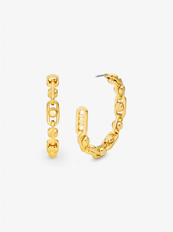 Michael Kors Astor Medium Precious Metal-Plated Brass Link Hoop Women Earrings GOLD | USALIJ1537