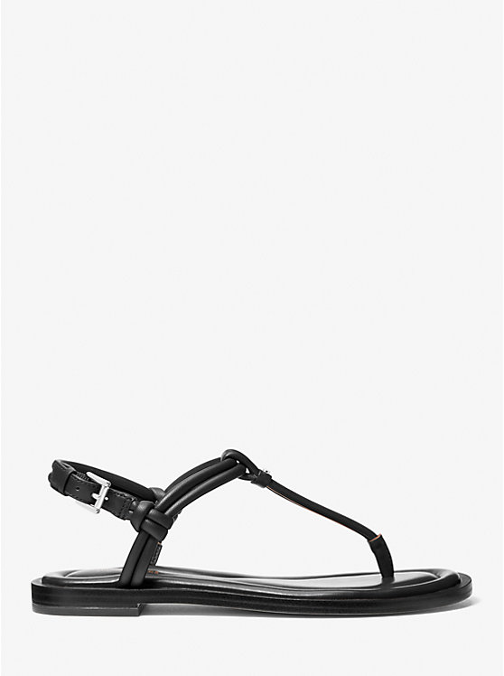 Michael Kors Astra Leather T-Strap Women Sandals BLACK | USAJPJ1780