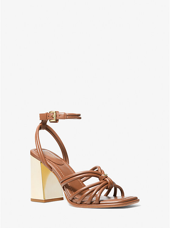 Michael Kors Astra Leather Women Sandals LUGGAGE | USAFDF1777