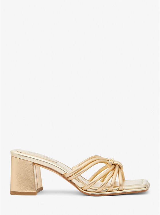 Michael Kors Astra Metallic Leather Mule Women Sandals PALE GOLD | USALIL1782