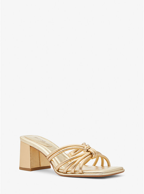 Michael Kors Astra Metallic Leather Mule Women Sandals PALE GOLD | USALIL1782