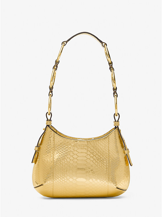 Michael Kors Bardot Mini Metallic Python Embossed Leather Hobo Women Shoulder Bag GOLD | USADFP1179