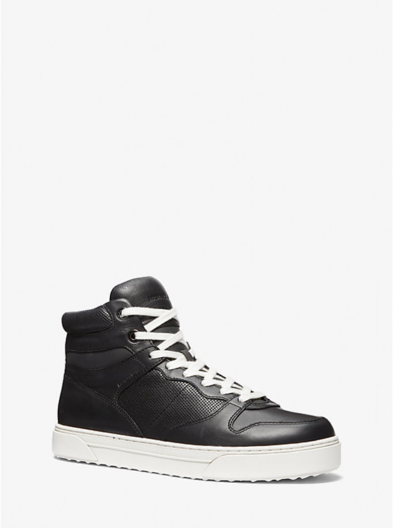 Michael Kors Barett Leather High-Top Men Sneakers BLACK | USALIH2265