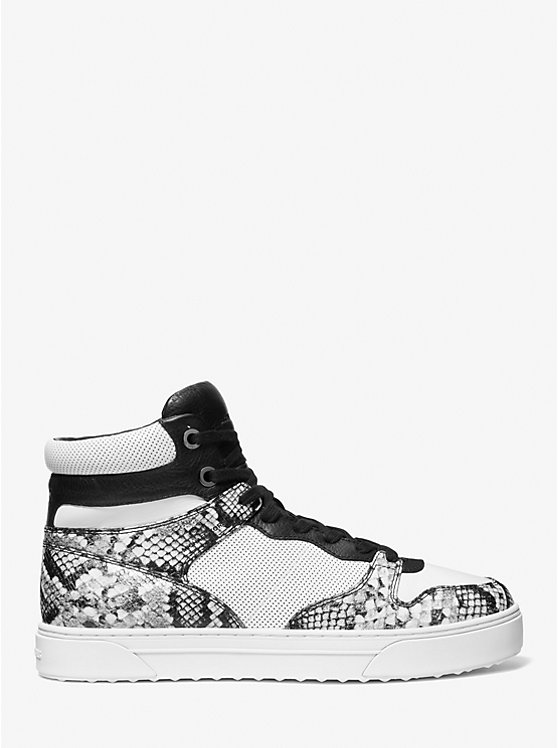 Michael Kors Barett Snake Embossed Leather High-Top Men Sneakers OPTIC WHITE/BLK | USAKOJ2266