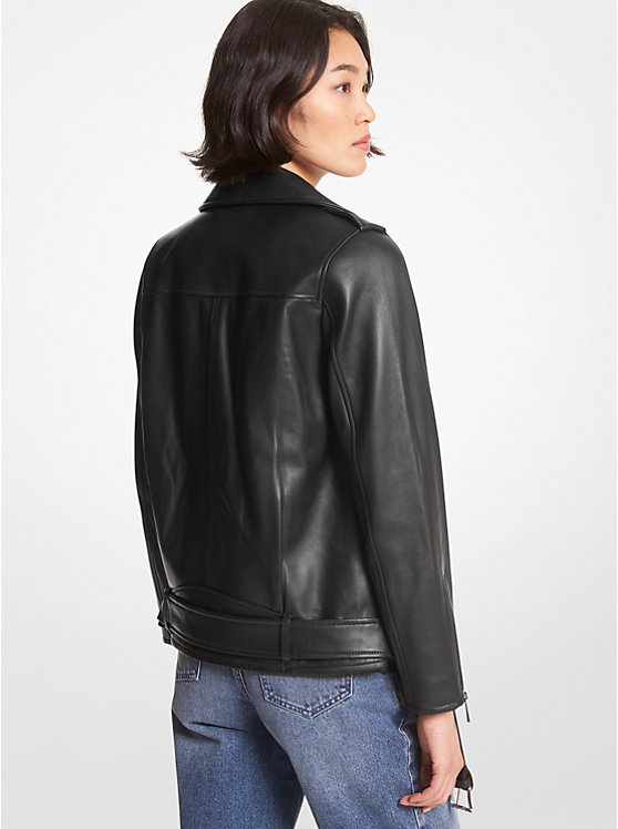 Michael Kors Belted Leather Biker Women Jacket BLACK | USAYXC1353