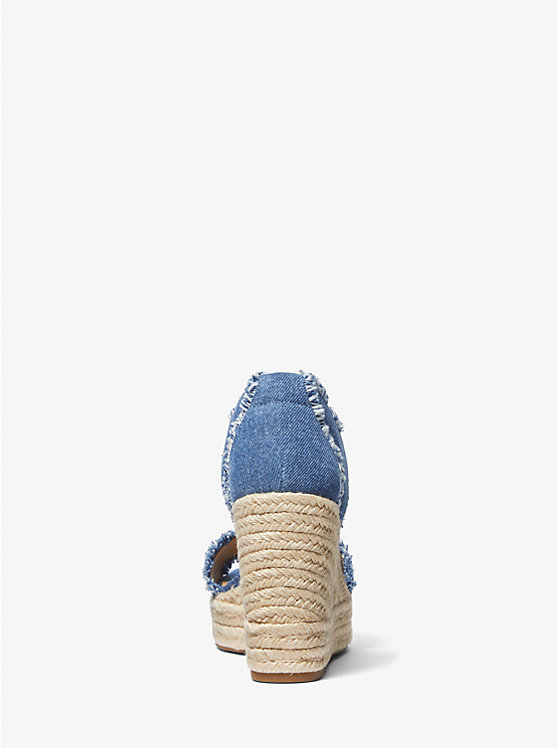 Michael Kors Berkley Frayed Denim Wedge Women Sandals DENIM | USABEB1787