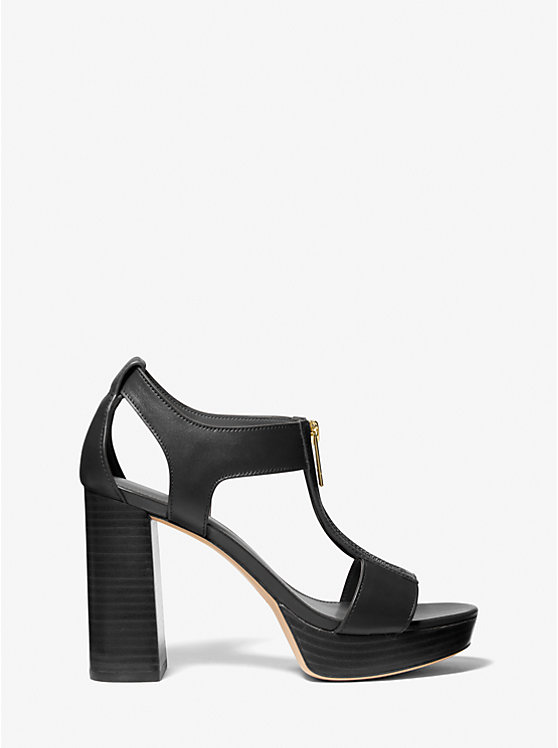 Michael Kors Berkley Leather Block-Heel Women Sandals BLACK | USANWN1788