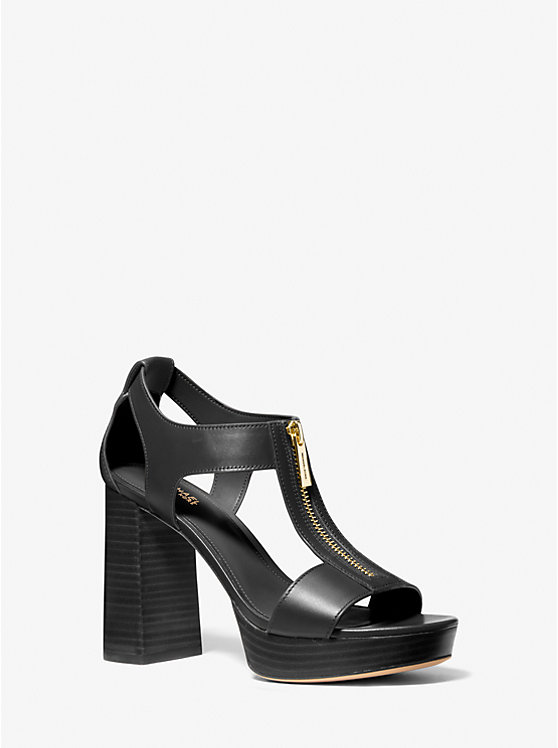 Michael Kors Berkley Leather Block-Heel Women Sandals BLACK | USANWN1788