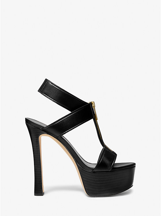 Michael Kors Berkley Leather Platform Women Sandals BLACK | USAMQM1789