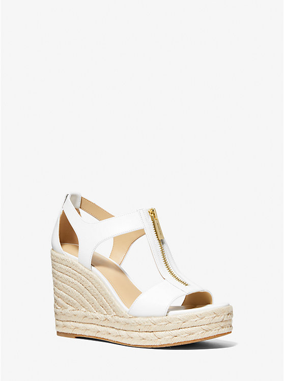 Michael Kors Berkley Leather Wedge Women Sandals OPTIC WHITE | USANWQ1791