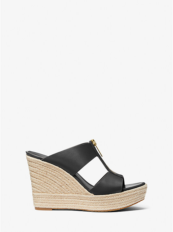 Michael Kors Bradley Leather Wedge Women Sandals BLACK | USACTR1794