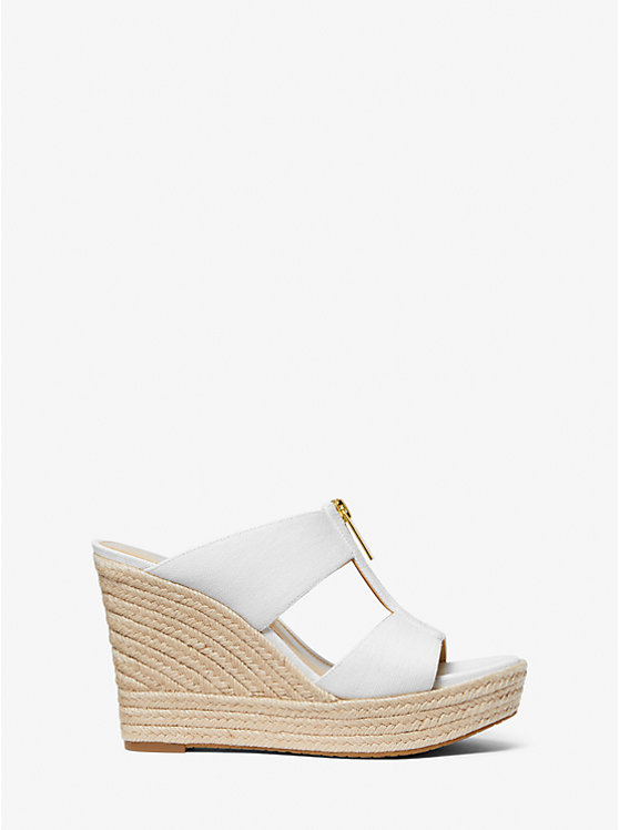 Michael Kors Bradley Linen Blend Canvas Wedge Women Sandals OPTIC WHITE | USAXYT1795