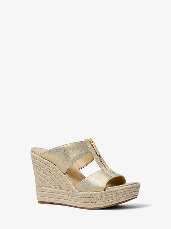 Michael Kors Bradley Metallic Canvas Wedge Women Sandals PALE GOLD | USAZUY1796