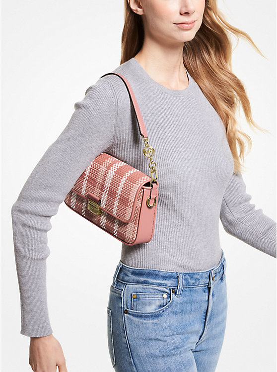 Michael Kors Bradshaw Small Woven Leather Convertible Women Shoulder Bag ROSE MULTI | USAAHS1181