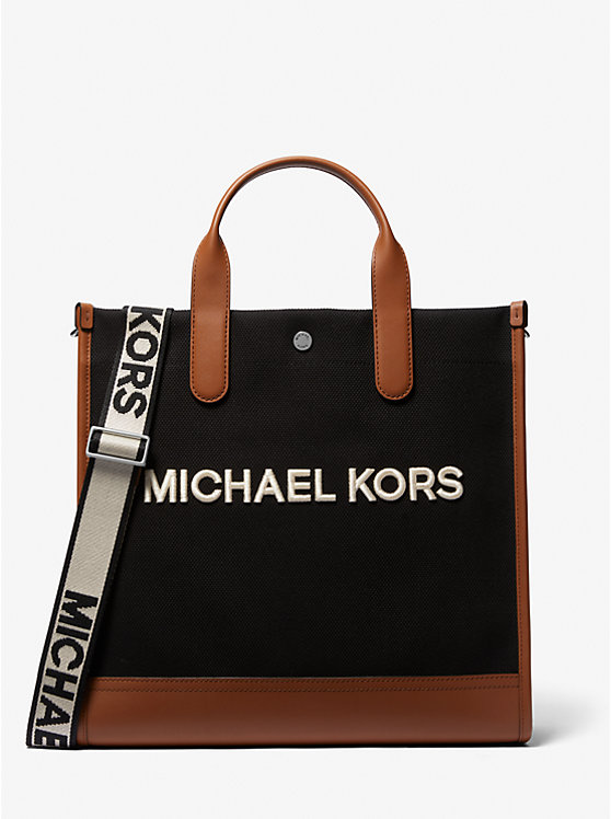 Michael Kors Brooklyn Slim Cotton Canvas Tote Men Luggage BLACK | USAILX2135