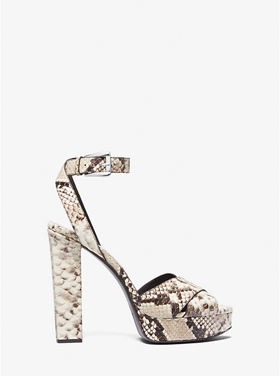 Michael Kors Cannon Python Embossed Leather Platform Women Sandals NATURAL | USAKOI1798