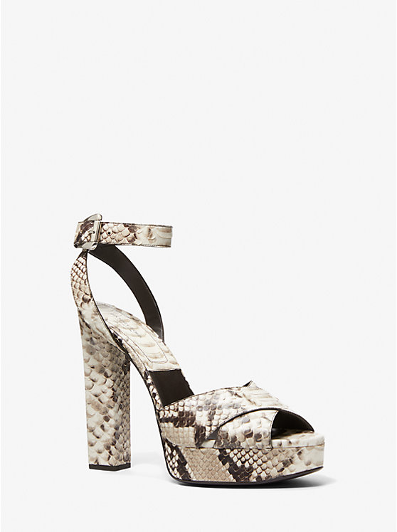 Michael Kors Cannon Python Embossed Leather Platform Women Sandals NATURAL | USAKOI1798