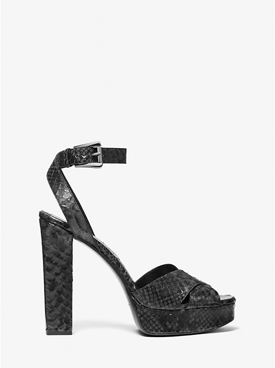 Michael Kors Cannon Python Embossed Leather Platform Women Sandals GRAPHITE | USAJPO1799