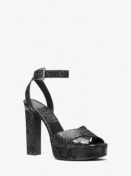 Michael Kors Cannon Python Embossed Leather Platform Women Sandals GRAPHITE | USAJPO1799