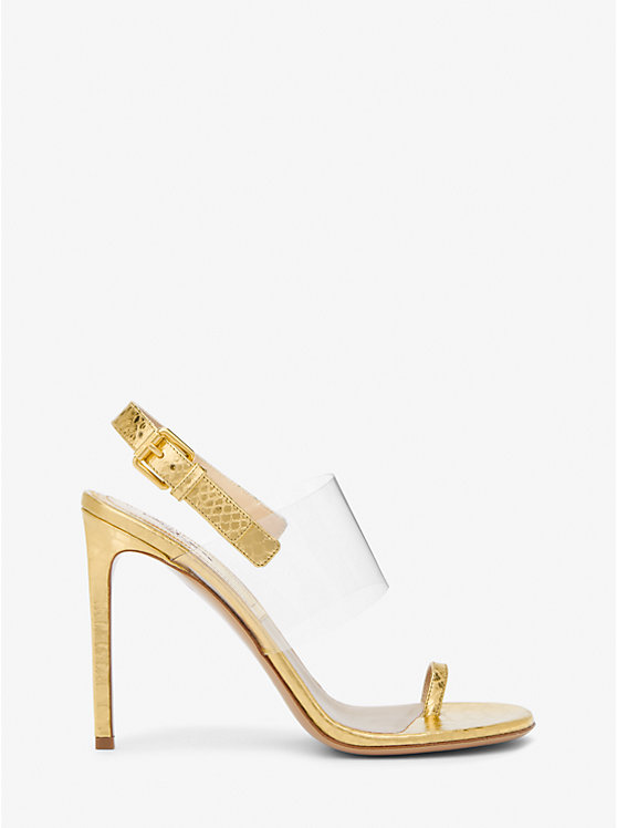 Michael Kors Catherine Metallic Python Embossed Leather Women Sandals GOLD | USAPJH1806