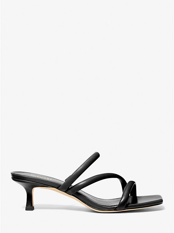 Michael Kors Celia Leather Kitten Women Sandals BLACK | USAYXZ1810