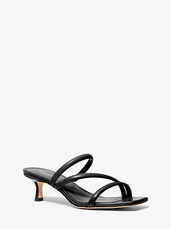 Michael Kors Celia Leather Kitten Women Sandals BLACK | USAYXZ1810