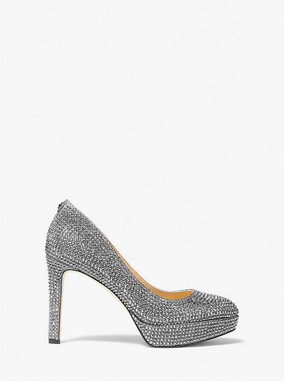 Michael Kors Chantal Embellished Glitter Chain-Mesh Platform Women Pumps ANTHRACITE | USANWE1739