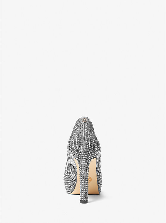 Michael Kors Chantal Embellished Glitter Chain-Mesh Platform Women Pumps ANTHRACITE | USANWE1739