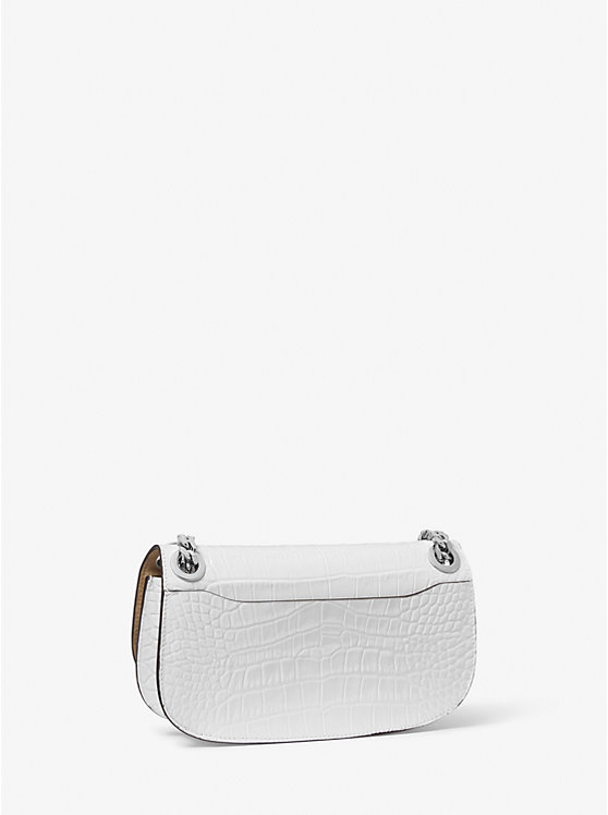 Michael Kors Christie Mini Crocodile Embossed Leather Envelope Women Shoulder Bag OPTIC WHITE | USAOKF1183