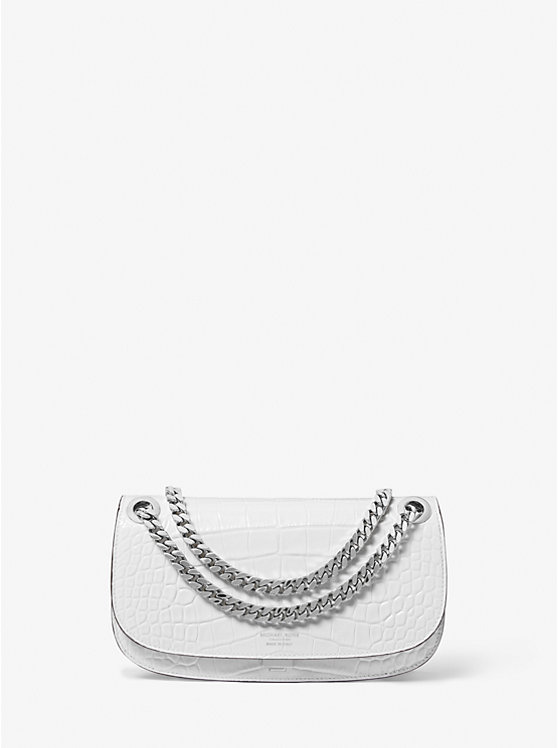 Michael Kors Christie Mini Crocodile Embossed Leather Envelope Women Shoulder Bag OPTIC WHITE | USAOKF1183