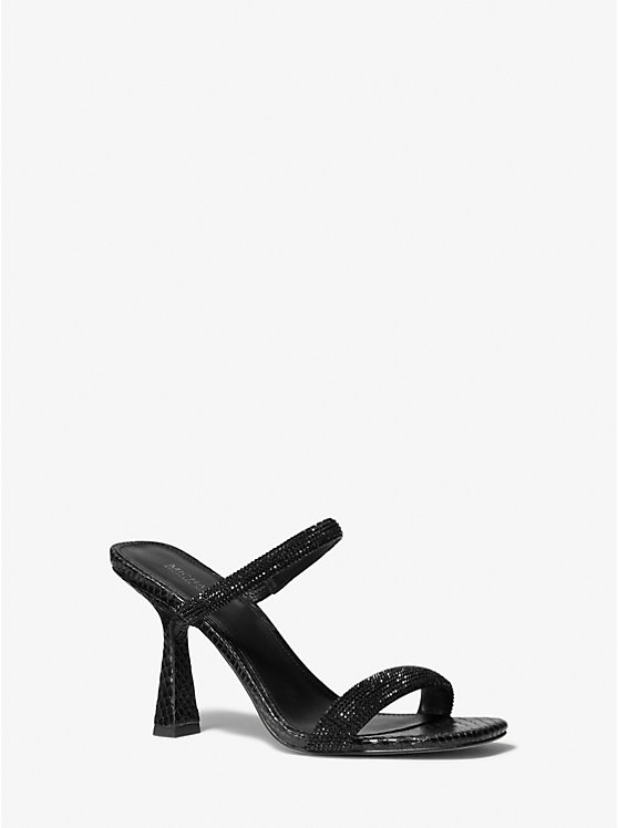 Michael Kors Clara Embellished Snake Embossed Women Sandals BLACK | USAILY1823