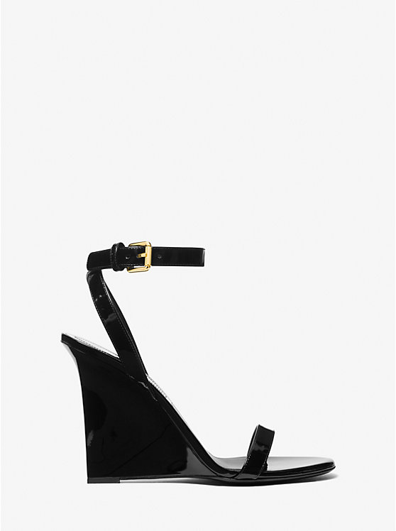 Michael Kors Claudia Patent Leather Wedge Women Sandals BLACK | USASGP1827