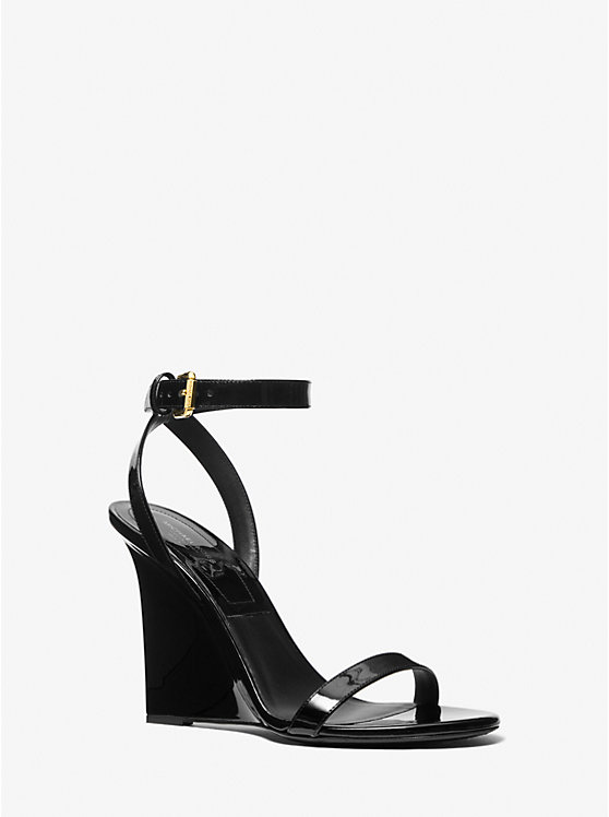 Michael Kors Claudia Patent Leather Wedge Women Sandals BLACK | USASGP1827