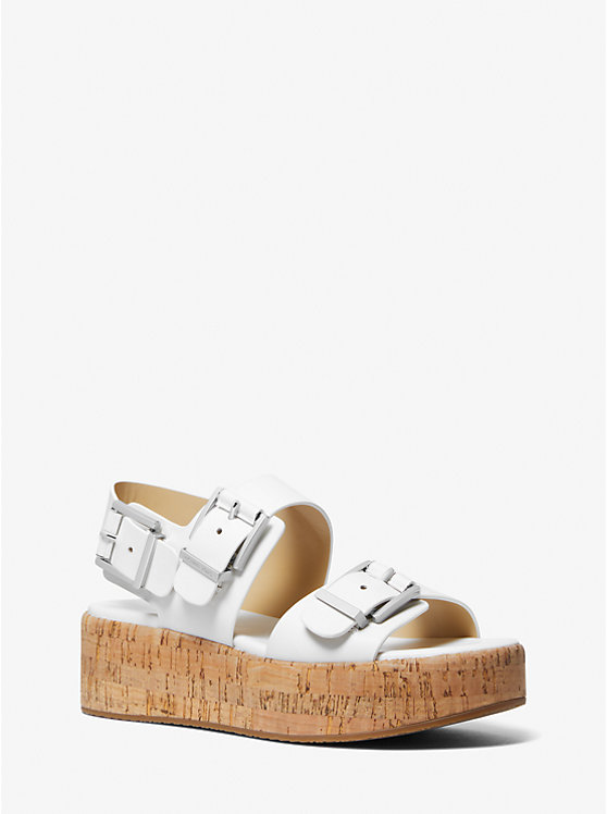 Michael Kors Colby Leather Flatform Women Sandals OPTIC WHITE | USAHAF1831