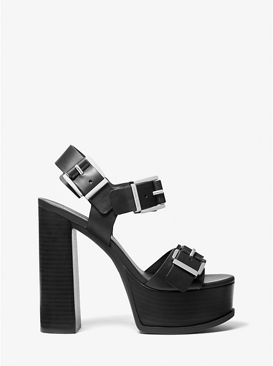 Michael Kors Colby Leather Platform Women Sandals BLACK | USAKOH1833