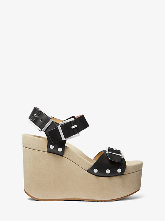 Michael Kors Colby Leather Wedge Women Sandals BLACK | USAZUK1835