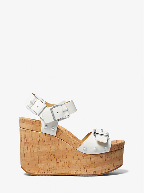 Michael Kors Colby Leather Wedge Women Sandals OPTIC WHITE | USACTZ1837