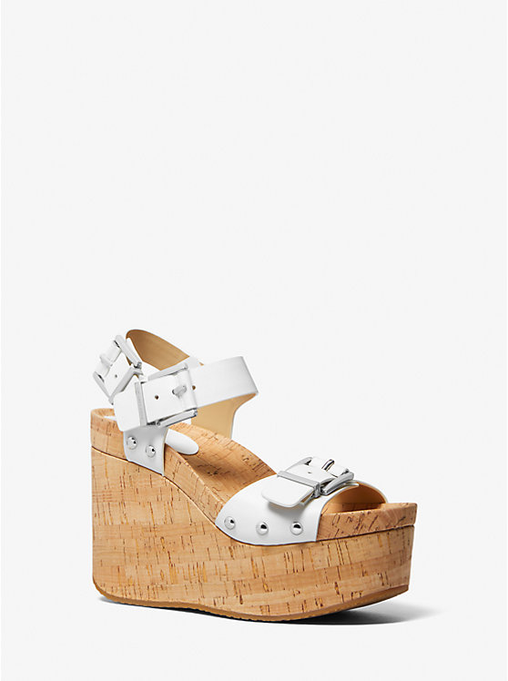 Michael Kors Colby Leather Wedge Women Sandals OPTIC WHITE | USACTZ1837