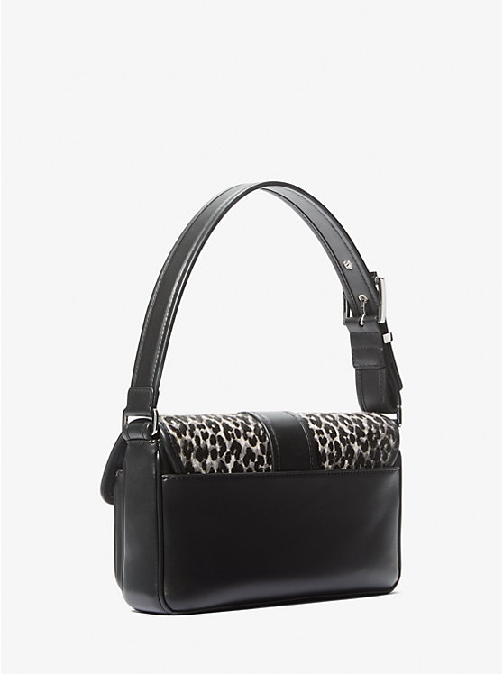 Michael Kors Colby Medium Leopard Print Calf Hair Women Shoulder Bag BLACK COMBO | USAEBZ1189