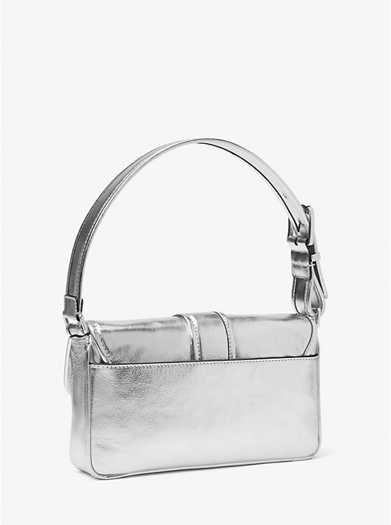 Michael Kors Colby Medium Metallic Leather Women Shoulder Bag SILVER | USAWNX1190