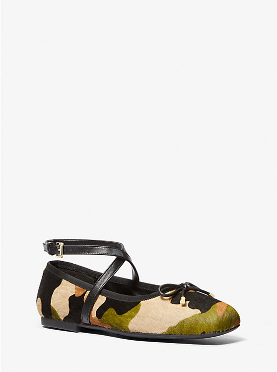 Michael Kors Collette Camouflage Print Calf Hair Ballet Women Flats Smoky Olive Multi | USACTM1681