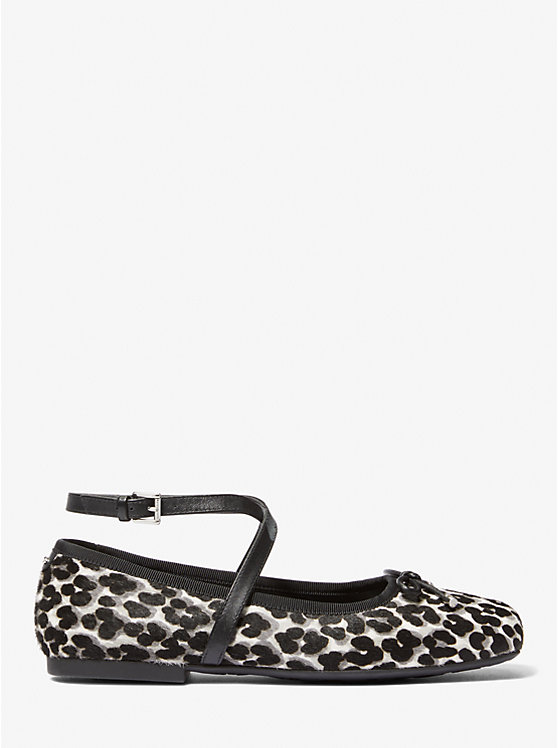 Michael Kors Collette Leopard Print Calf Hair Ballet Women Flats BLACK COMBO | USAMQE1685