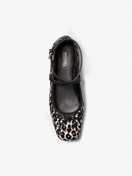 Michael Kors Collette Leopard Print Calf Hair Ballet Women Flats BLACK COMBO | USAMQE1685