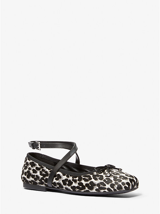 Michael Kors Collette Leopard Print Calf Hair Ballet Women Flats BLACK COMBO | USAMQE1685