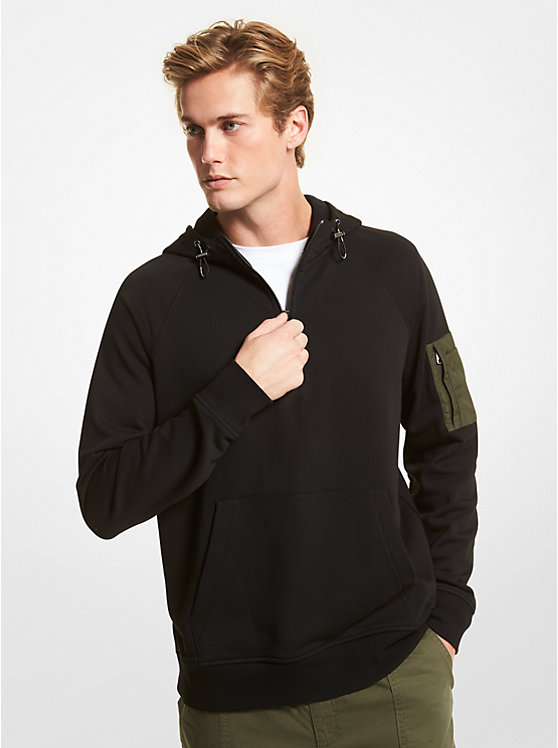 Michael Kors Cotton Blend Half-Zip Men Hoodie BLACK | USAEBS2234