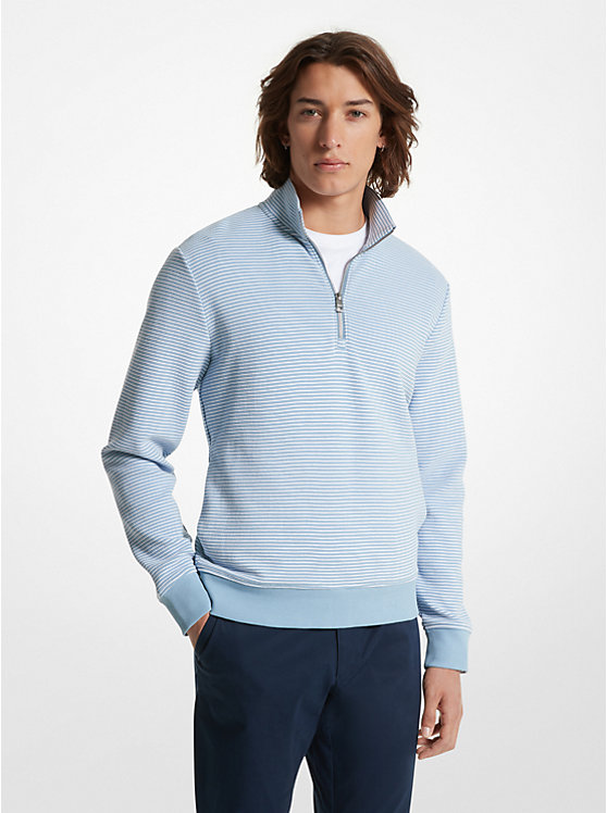 Michael Kors Cotton Blend Half-Zip Men Sweater CHAMBRAY | USADFC2244