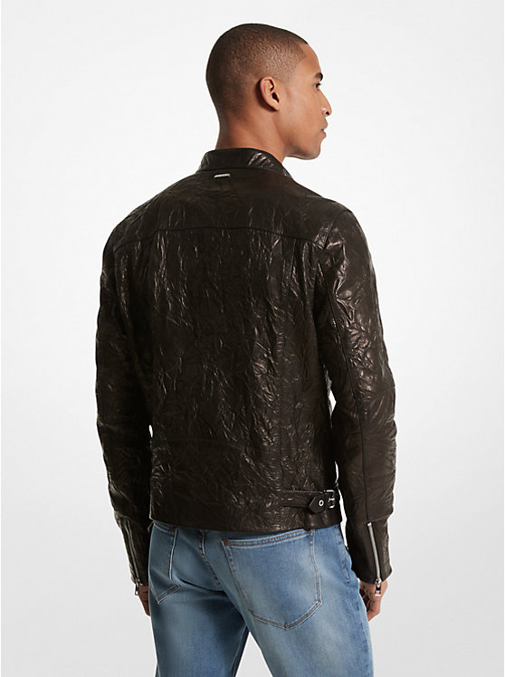 Michael Kors Crinkled Leather Biker Men Jacket BLACK | USAQMA2179