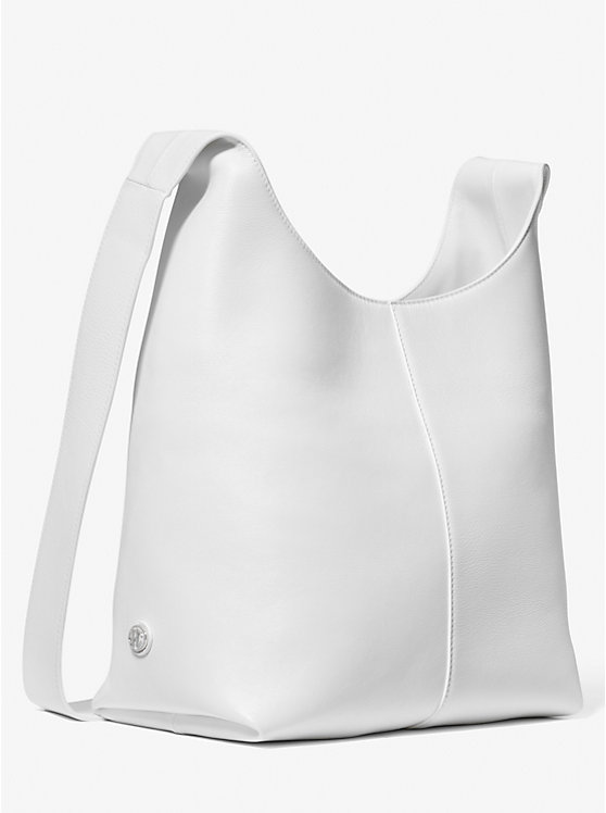 Michael Kors Dede Medium Leather Hobo Women Shoulder Bag OPTIC WHITE | USAEBN1194