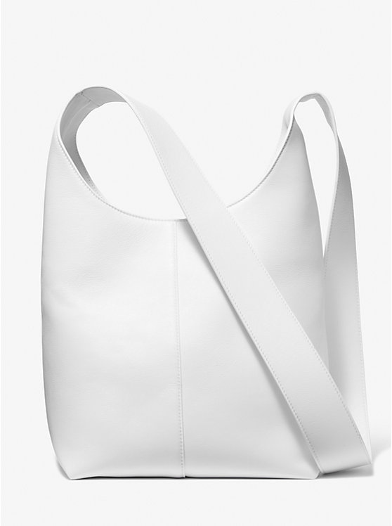 Michael Kors Dede Medium Leather Hobo Women Shoulder Bag OPTIC WHITE | USAEBN1194